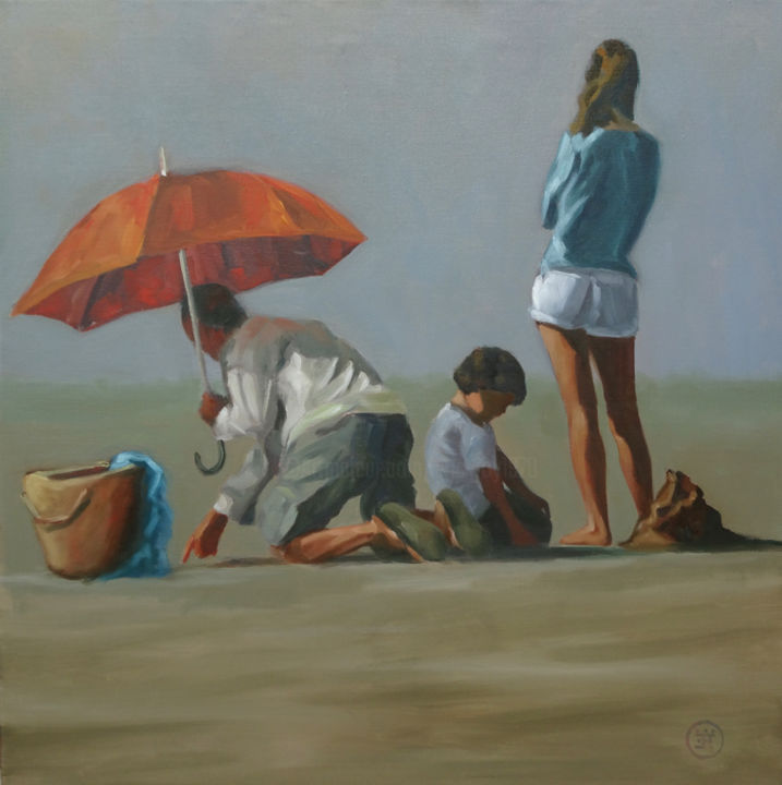 Painting titled "Dessin sur le sable…" by Eric Roy, Original Artwork, Oil