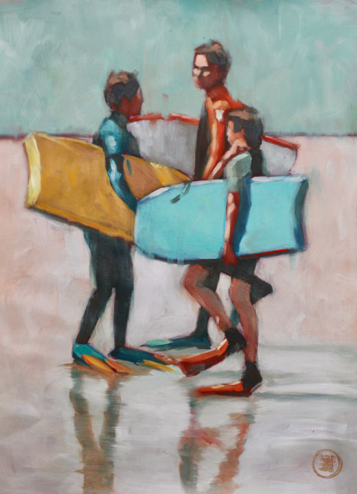 Pittura intitolato "bodyboarders.jpg" da Eric Roy, Opera d'arte originale, Olio
