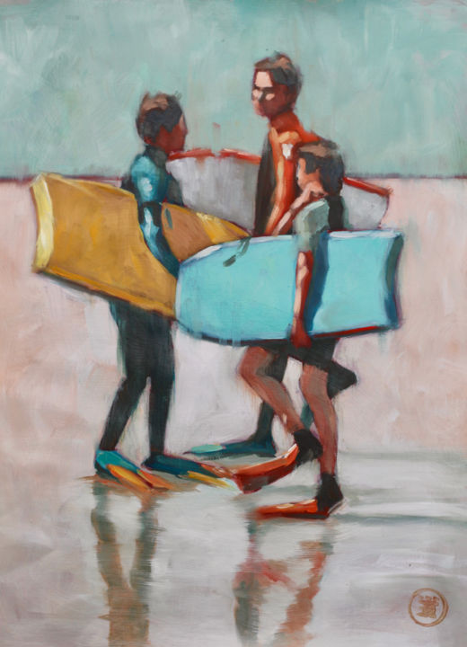 Painting titled "bodyboarders.jpg" by Eric Roy, Original Artwork, Oil