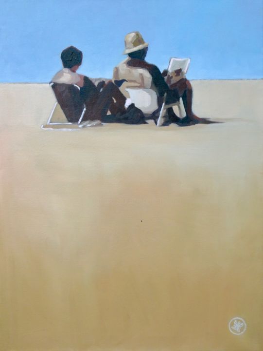 Painting titled "couple-seul-plage-1…" by Eric Roy, Original Artwork, Oil