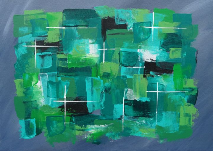 Painting titled "Green Day > 33 x 46…" by Eric Schauer, Original Artwork, Acrylic