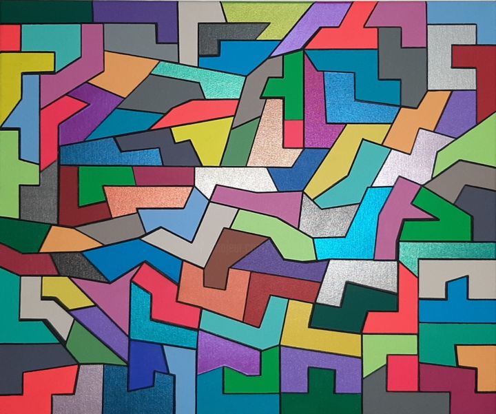Schilderij getiteld "Tetris Bordelis" door Eric Schauer, Origineel Kunstwerk, Acryl
