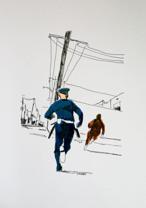 Dessin intitulée "Run" par Eric Stephan, Œuvre d'art originale, Crayon