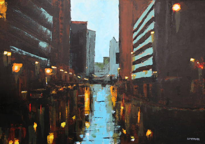 Peinture intitulée "City light" par Eric Stephan, Œuvre d'art originale, Acrylique