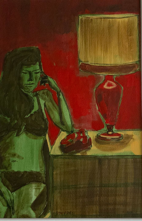 Peinture intitulée "Red phone" par Eric Stephan, Œuvre d'art originale, Acrylique