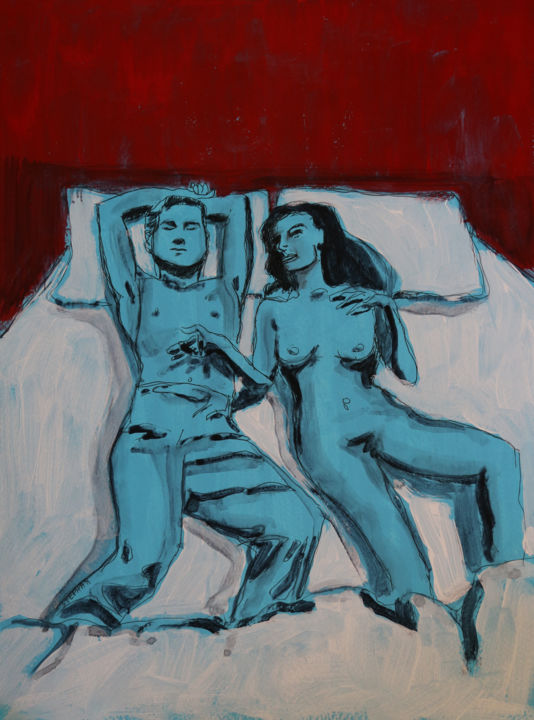 Malerei mit dem Titel "Couple bleu" von Eric Stephan, Original-Kunstwerk, Acryl