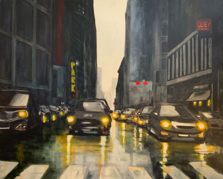 Картина под названием "Traffic" - Eric Stephan, Подлинное произведение искусства, Акрил Установлен на Деревянная рама для но…