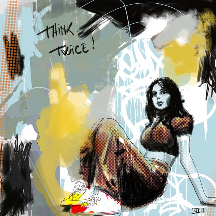 Digital Arts titled "Think twice #2" by Eric Stephan, Original Artwork, Digital Painting Mounted on Other rigid panel