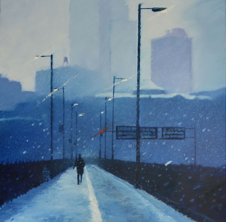 Malerei mit dem Titel "Blue bridge" von Eric Turlot Paintings, Original-Kunstwerk, Öl