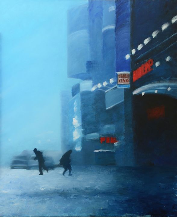 Schilderij getiteld "Blue shopping" door Eric Turlot Paintings, Origineel Kunstwerk, Olie