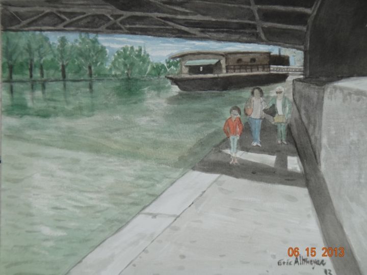 Peinture intitulée "balade sur quai de…" par Eric Altmeyer, Œuvre d'art originale, Huile