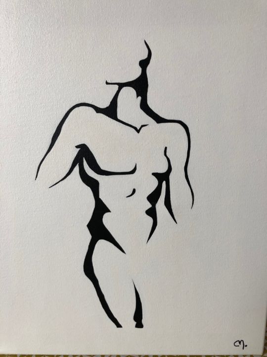 Painting titled "Homme nu" by Eb19, Original Artwork, Ink