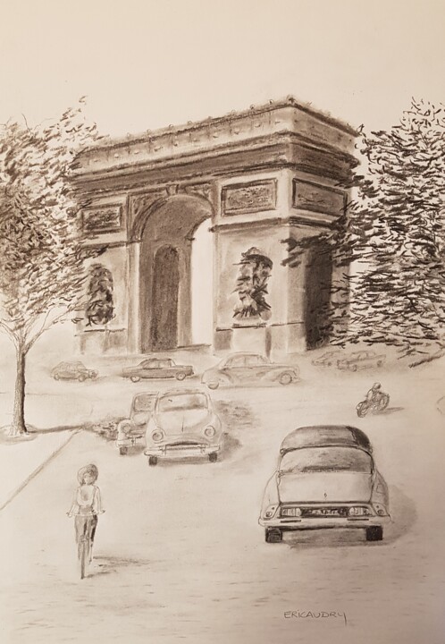 Tekening getiteld ""Arc de Triomphe 19…" door Eric Audry, Origineel Kunstwerk, Houtskool