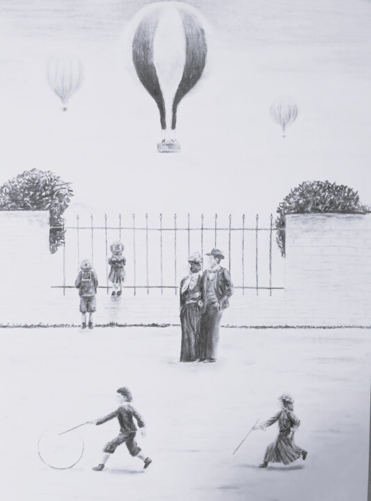 Desenho intitulada "Les montgolfières-…" por Eric Audry, Obras de arte originais, Carvão
