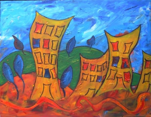 Painting titled "immeubles" by Eric Courier, Original Artwork