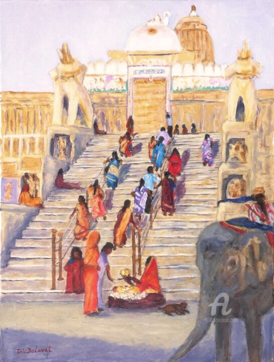 Pittura intitolato "Jagdish Temple" da Eric Delaval, Opera d'arte originale, Olio Montato su Telaio per barella in legno