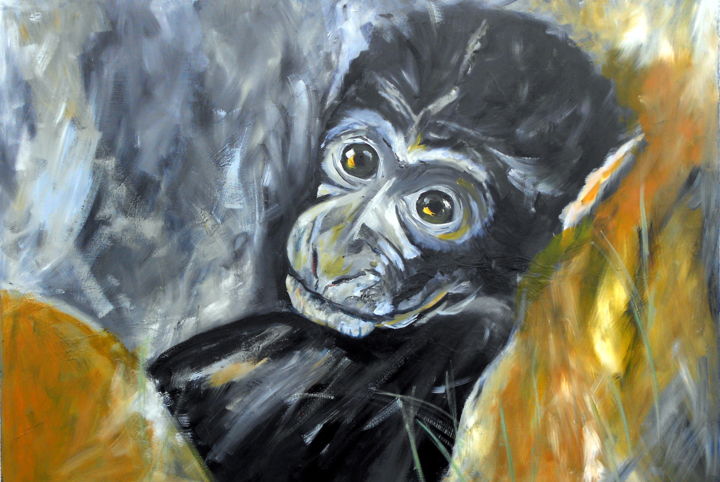 Painting titled "bebe-singe.jpg" by De, Original Artwork, Oil