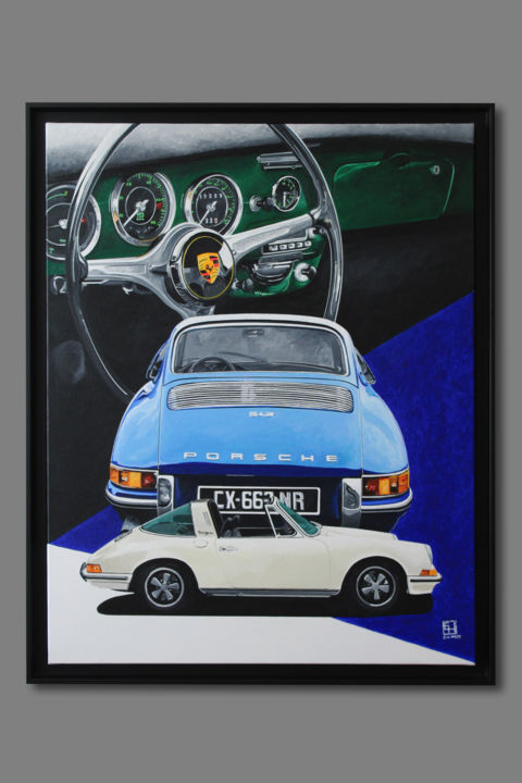 Painting titled "Trio Porsche" by Eric Hardy, Original Artwork, Acrylic
