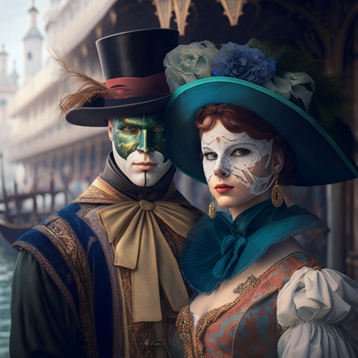 Arte digitale intitolato "Carnaval de Venise…" da Erick Philippe (eikioo), Opera d'arte originale, Immagine generata dall'IA