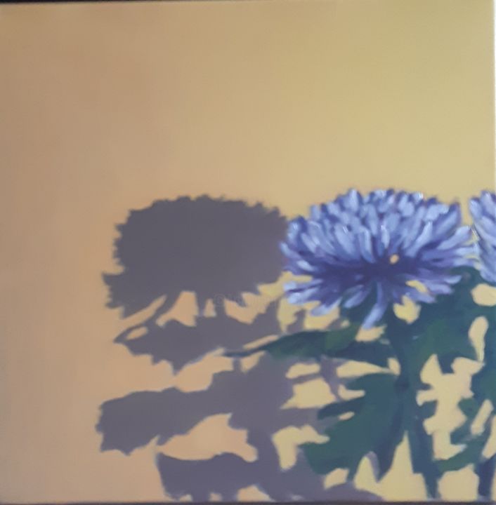 Schilderij getiteld "Chrysanthème bleu" door Eric Kaiser, Origineel Kunstwerk, Olie
