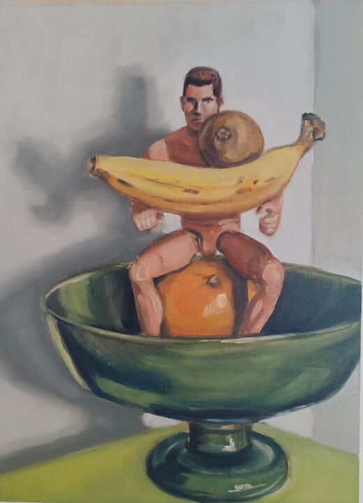 Painting titled "salade de fruits/ f…" by Eric Kaiser, Original Artwork, Oil