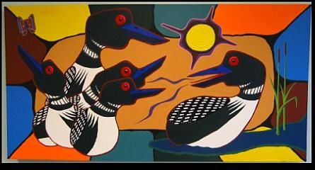 Peinture intitulée "Loon Family" par Broken Vulture Art, Œuvre d'art originale, Huile