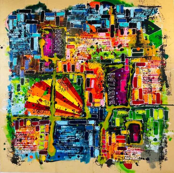 Peinture intitulée "LONDON BABYLON" par Eric Moteau Verneuille, Œuvre d'art originale, Acrylique Monté sur Châssis en bois