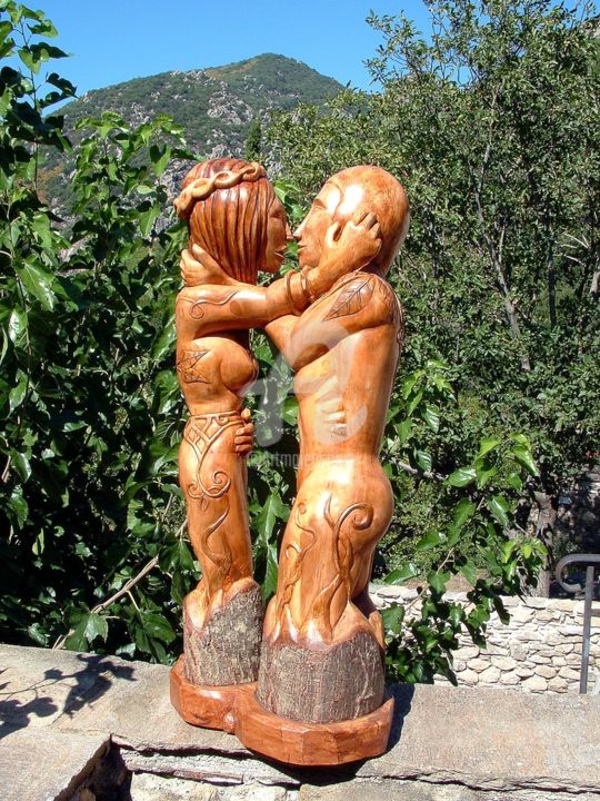 "Le couple" başlıklı Heykel Eric Rodriguez Sculpture tarafından, Orijinal sanat, Ahşap
