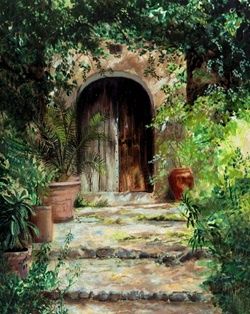 Painting titled "la porte à Majorque…" by Eric Sabatier, Original Artwork, Oil