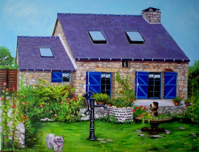 Peinture intitulée "maison de bretagne" par Eric Sabatier, Œuvre d'art originale