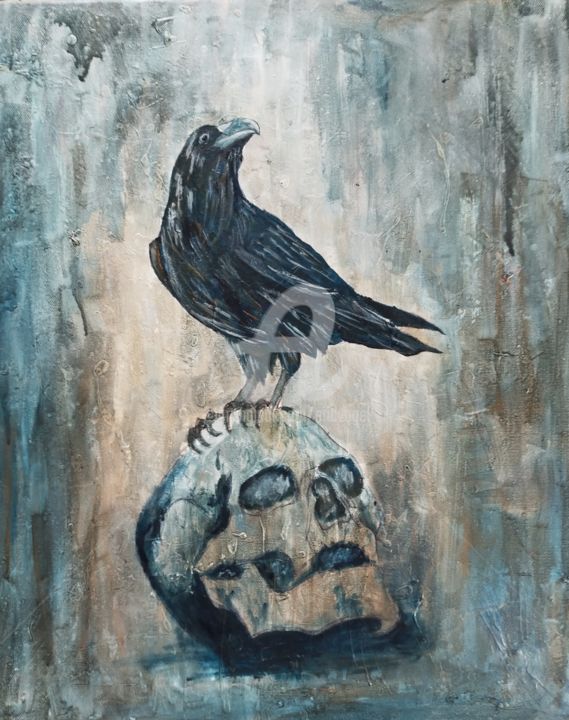 Peinture intitulée "vanité et corbeau" par Eric Vogel, Œuvre d'art originale, Acrylique