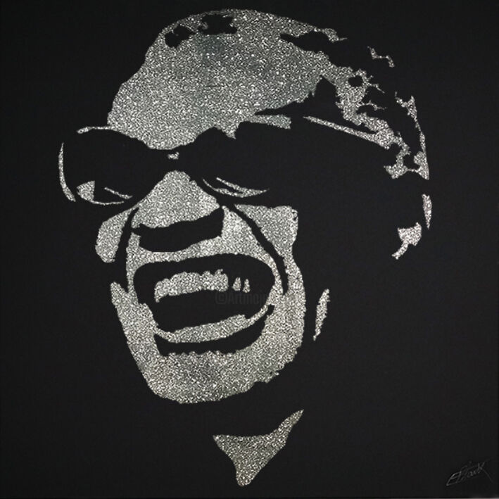 Collages intitulée "RAY CHARLES" par Erik Black, Œuvre d'art originale, Collages Monté sur Châssis en bois