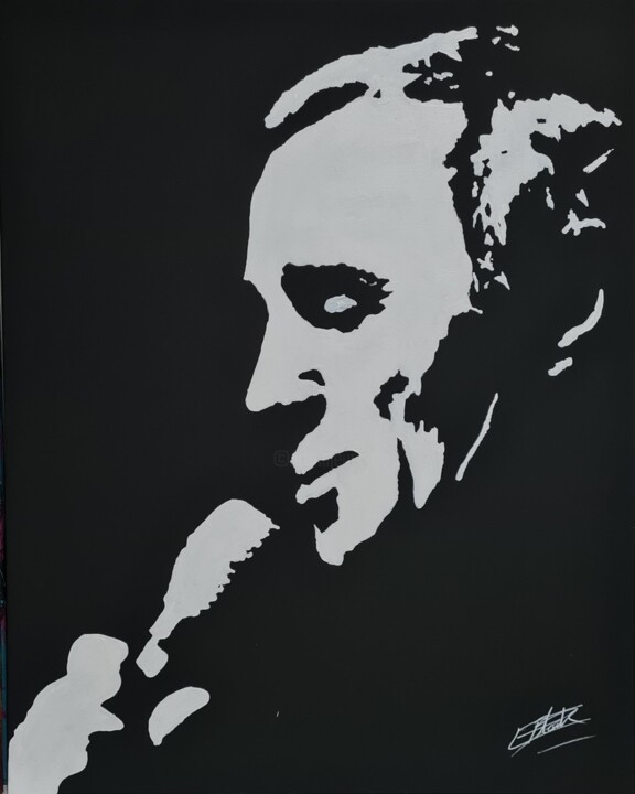 Painting titled "Charles AZNAVOUR" by Erik Black, Original Artwork, Acrylic Mounted on Wood Stretcher frame