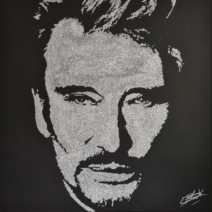 Collages intitulée "Johnny Hallyday Gli…" par Erik Black, Œuvre d'art originale, Collages Monté sur Châssis en bois