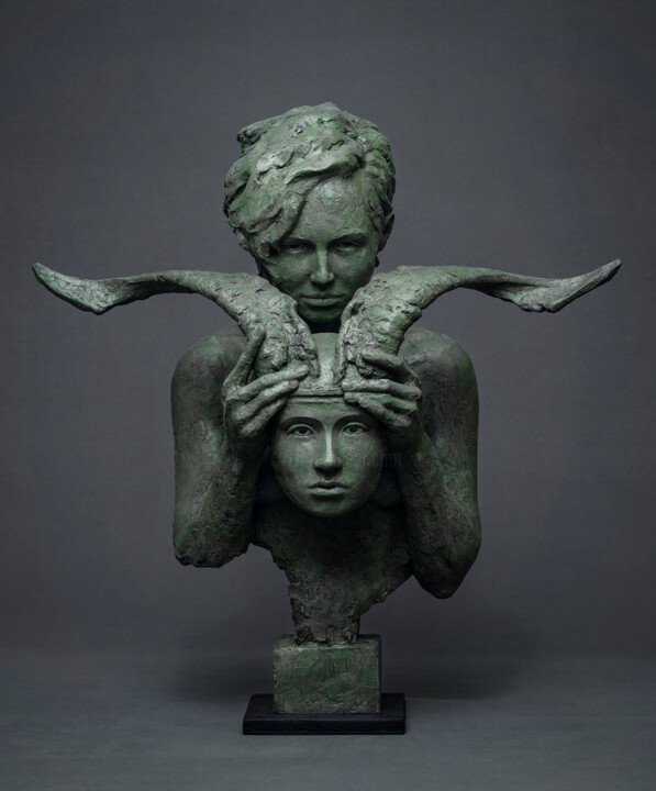 Rzeźba zatytułowany „Janus” autorstwa Erik Ebeling, Oryginalna praca, Żywica