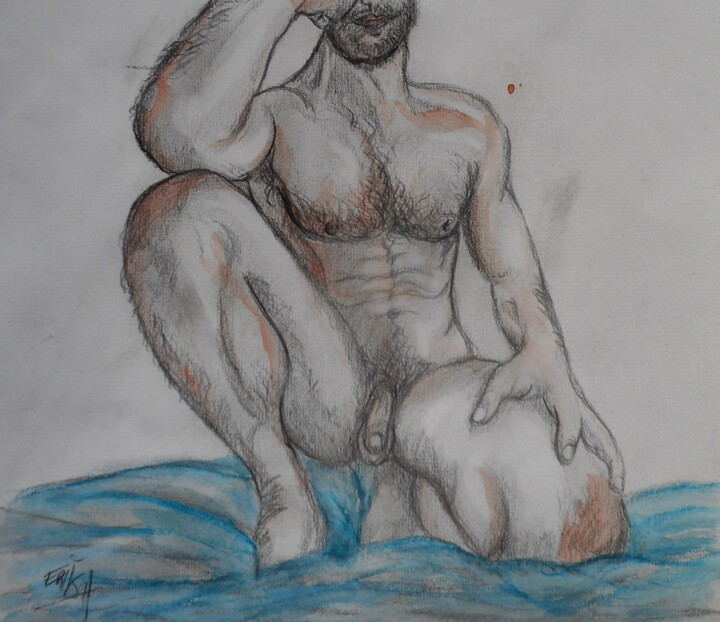 Peinture intitulée "nude bearded man" par Erik Hils, Œuvre d'art originale