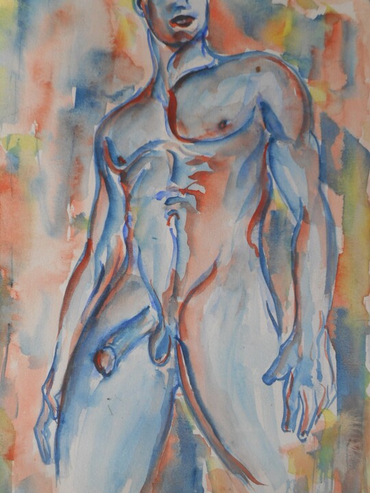 Peinture intitulée "Nude male perpective" par Erik Hils, Œuvre d'art originale