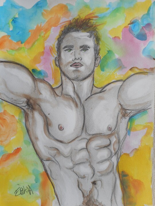 Malerei mit dem Titel "muscle" von Erik Hils, Original-Kunstwerk, Acryl