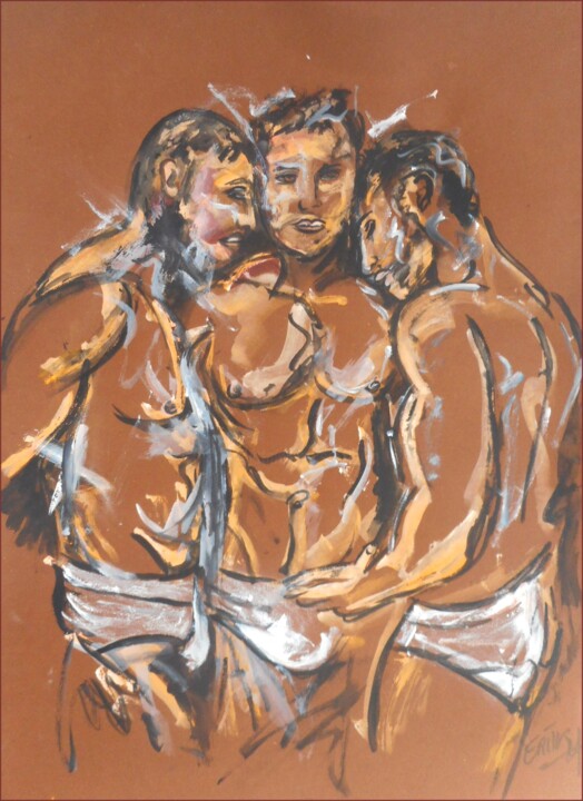 Peinture intitulée "3 hommes gay" par Erik Hils, Œuvre d'art originale, Acrylique