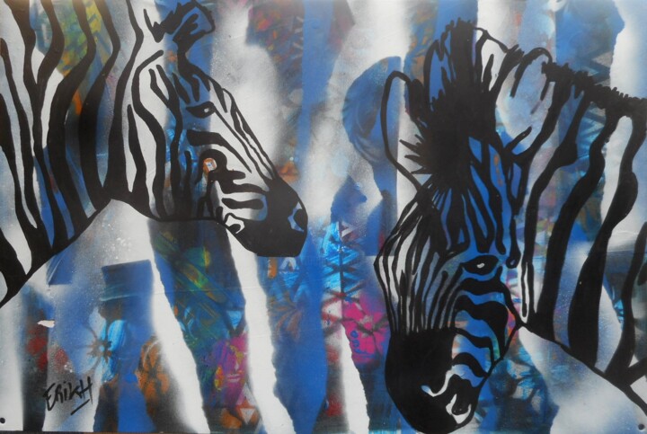 Painting titled "zebres!" by Erik Hils, Original Artwork, Acrylic
