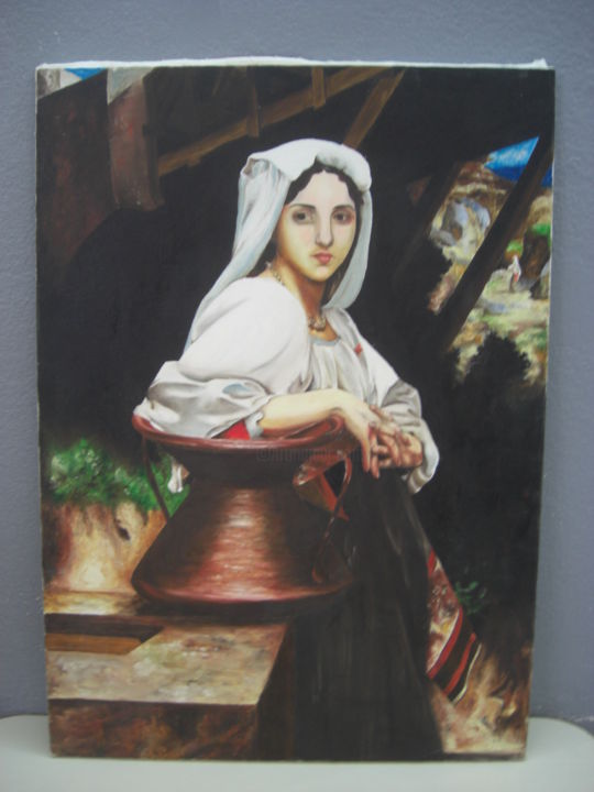 Painting titled "Italian Girl Drawin…" by Erika Marotta, Original Artwork, Oil