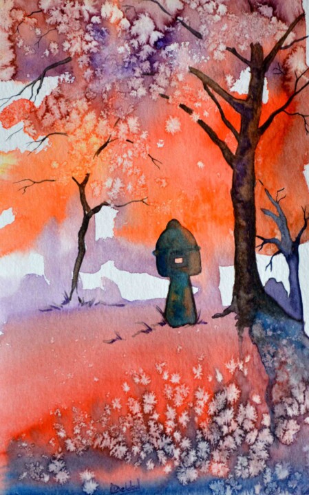 Peinture intitulée "Envie d'automne" par Erika Sarah, Œuvre d'art originale, Aquarelle