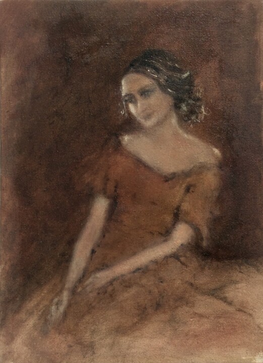 Painting titled "Olga" by Erika Von Gaal, Original Artwork, Oil Mounted on Cardboard