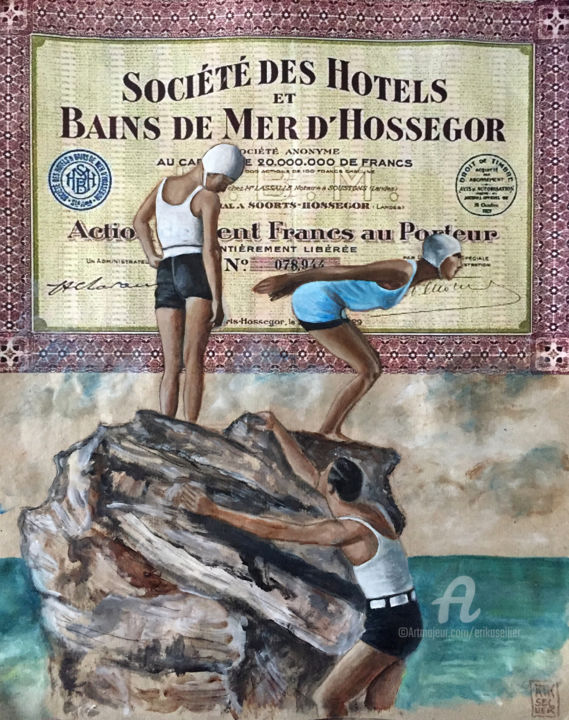 Malarstwo zatytułowany „les bains de mer d'…” autorstwa Erika Sellier, Oryginalna praca, Akryl