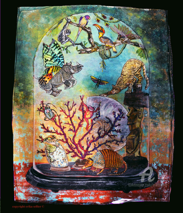 Malerei mit dem Titel "nature-morte-bien-v…" von Erika Sellier, Original-Kunstwerk, Glas
