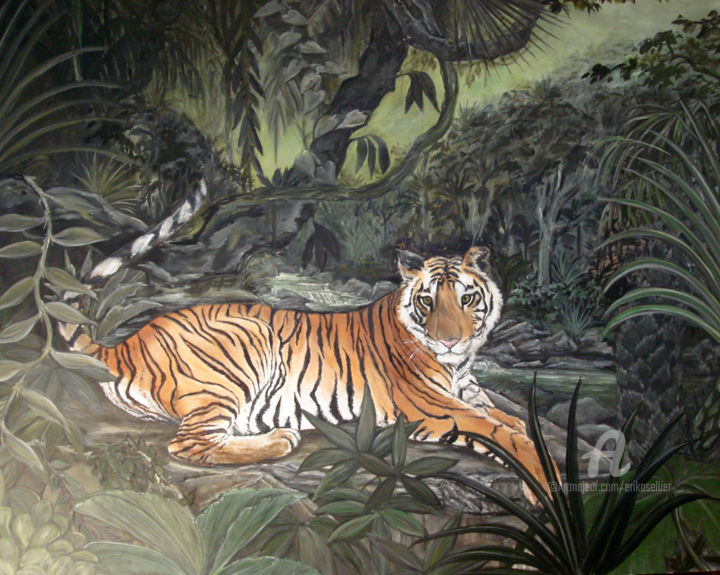 Painting titled "le-tigre-dans-la-ju…" by Erika Sellier, Original Artwork
