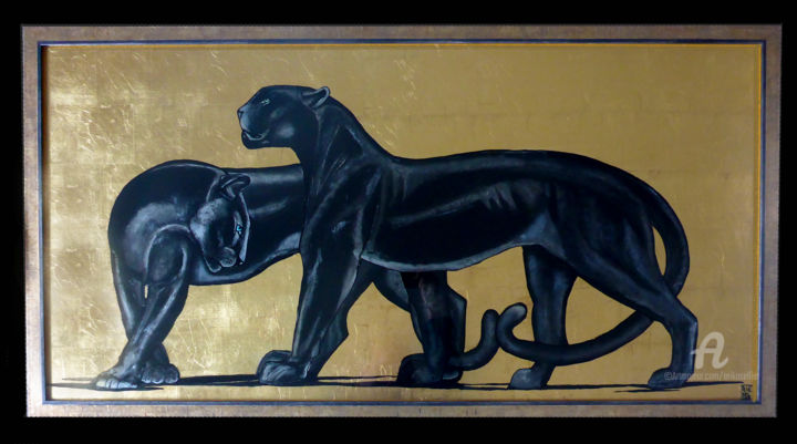 Painting titled "PANTHERAS PARDUS" by Erika Sellier, Original Artwork, Acrylic Mounted on Glass