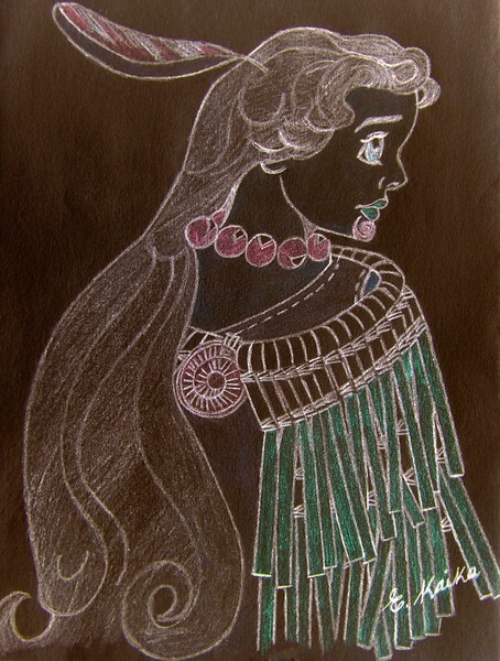 Desenho intitulada "MAORI MAIDEN (Modif…" por Erina Kaika, Obras de arte originais, Lápis