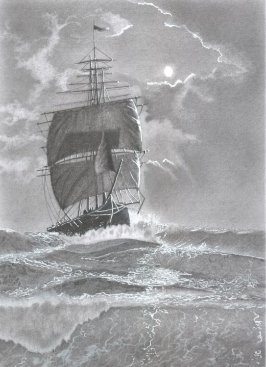 Dibujo titulada "Sailing" por Erkan Ertan, Obra de arte original, Carbón