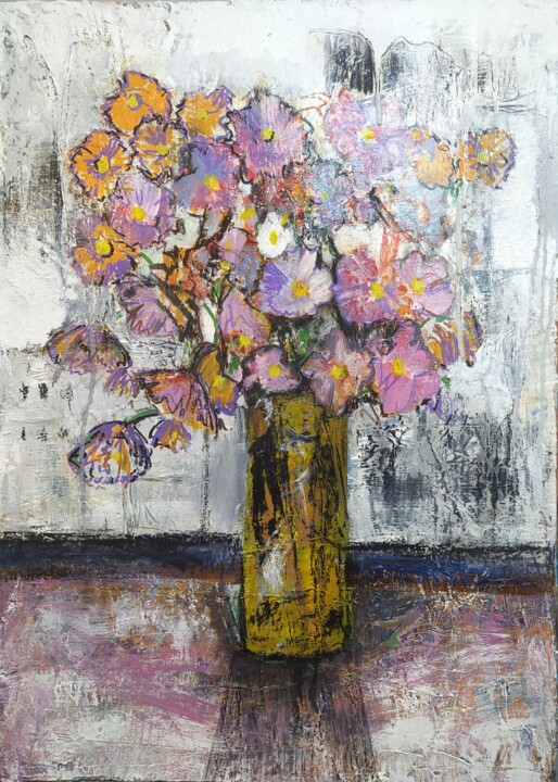 Картина под названием "Flowers" - Erkin Alakbarli, Подлинное произведение искусства, Акрил Установлен на Деревянная рама для…